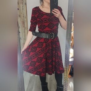 Lularoe Nicole Red And Black Patterened Dress